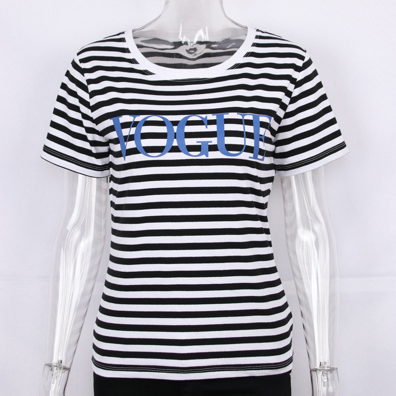 Womens Cotton Short Sleeve T Shirt Floral Stripe Print Soft Loose Fit Spring Summer Fashion Top Wholesale Available
