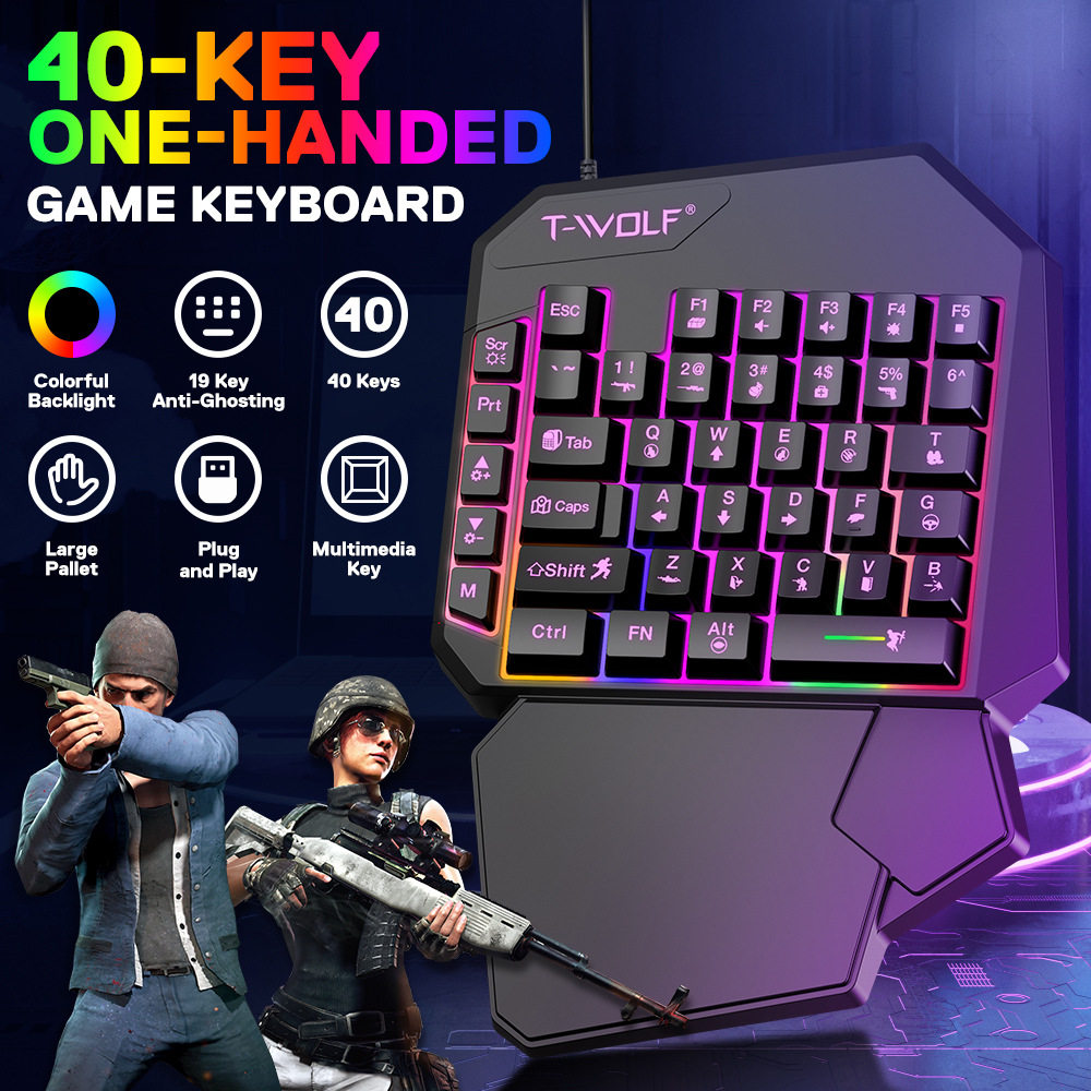 T-Wolf Lei Wolf T19 Game One-Handed Keyboard Gunslinger Left-Hand Mobile Game Tablet External Small Keyboard Eating Chicken Cross-Border