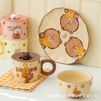 LINE FRIENDS Bowl Dish Plate suit High Color Value Household Bowl Tableware Plate Bowl Full Set Rice Bowl Noodle Bowl Soup Bowl