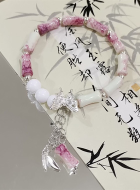 2025爆款中式竹节手链女古风蝴蝶小众设计感甜美百搭情侣学生手串