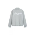Embroidered stand collar zipper cardigan gray