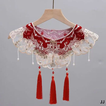 Red Hanfu Cloud Shoulder New Chinese Style Festive Decorative Fake Collar Women's Tassel Dress Small Shawl National Style