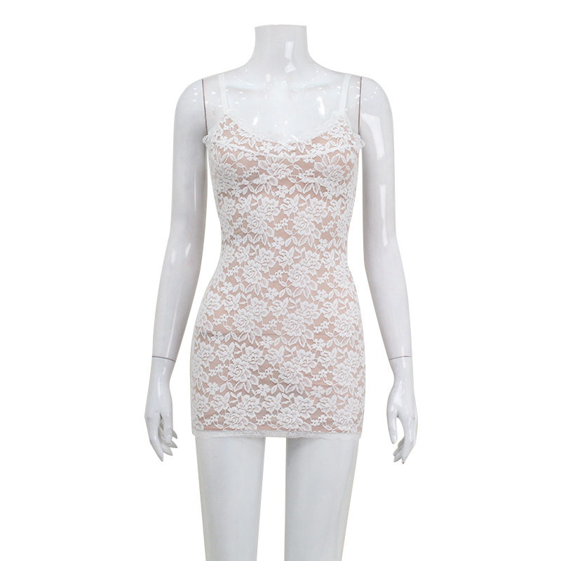 Lace Hollow Out Bodycon Mini Dress Sexy Slim Fit Spaghetti Straps Elegant Design Perfect for Parties and Night Out