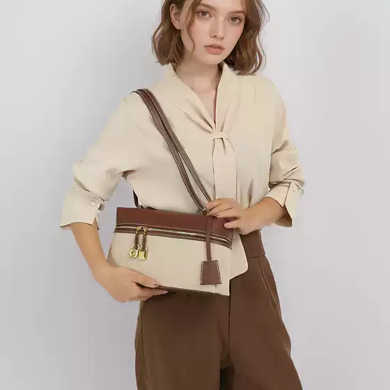 Autumn and Winter New Minimalist Retro Box Bag LP Lunch Box Bag Stitching Canvas Shoulder Bag Fashionable All-match Crossbody Bag