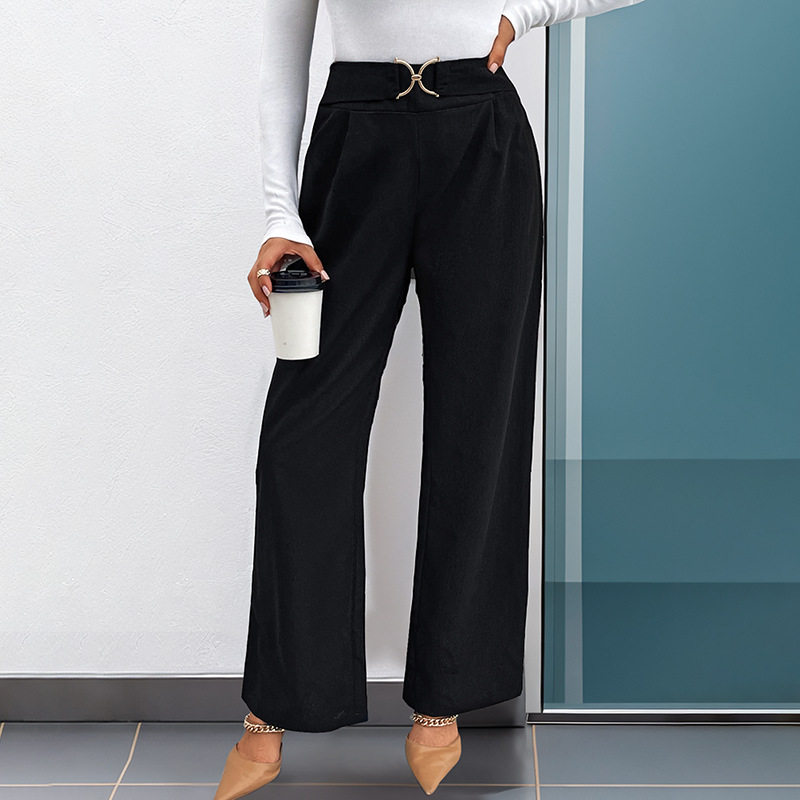 High Waisted Straight Leg Pants Solid Color Versatile Style Comfortable Fabric Autumn Fashion Wholesale Available