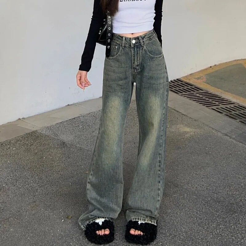 High Waisted Vintage Straight Leg Jeans for Women Slim Fit Floor Length Relaxed Style Autumn Fashion Wholesale