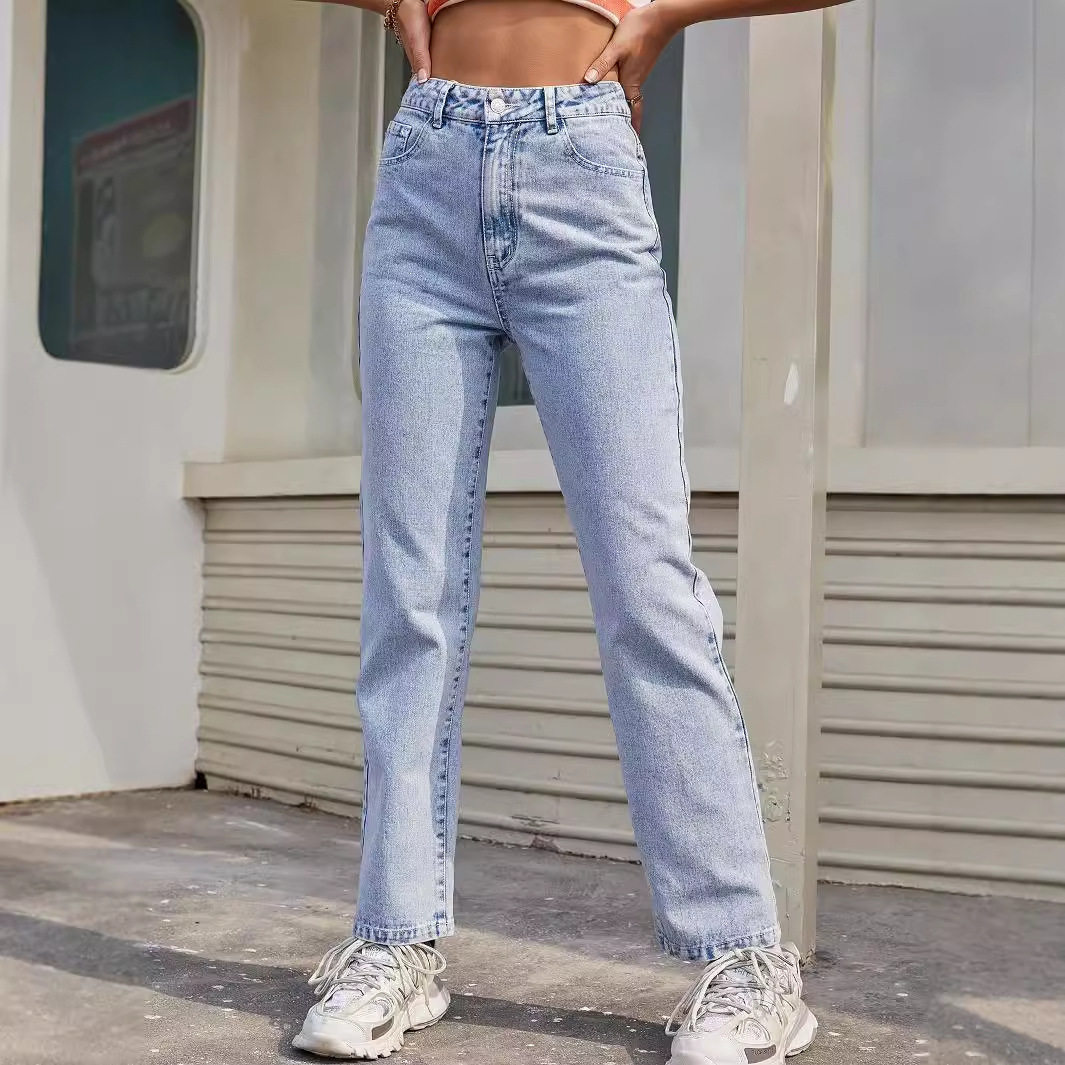 High Waisted Slim Fit Straight Leg Jeans Womens Denim Trousers Casual Wear for Spring and Summer Wholesale Available