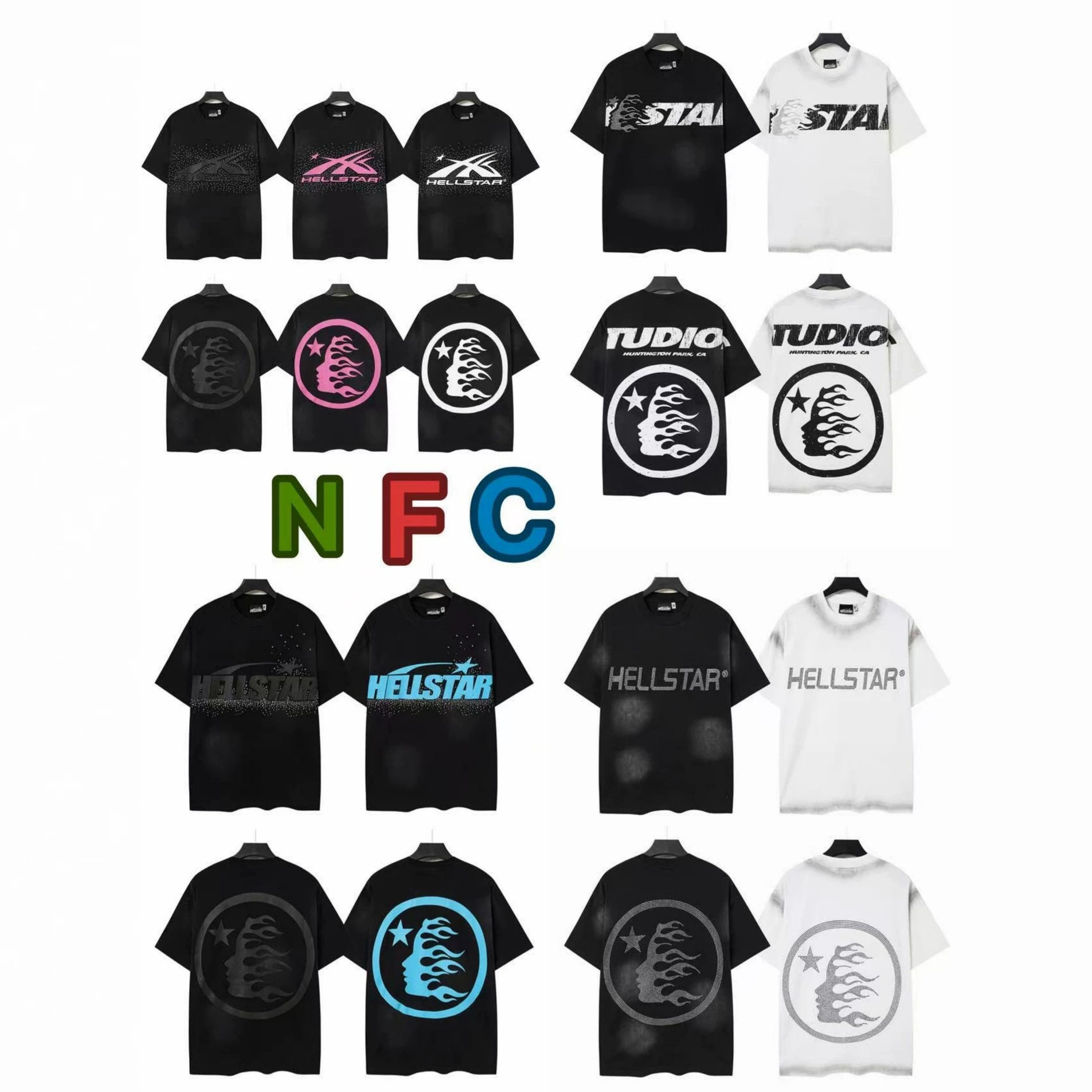 Hellstar แบรนด์แฟชั่นข้ามพรมแดน เสื้อยืดแขนสั้นพิมพ์ลายวินเทจสไตล์อเมริกัน สำหรับการค้าต่างประเทศ ใส่ลำลอง