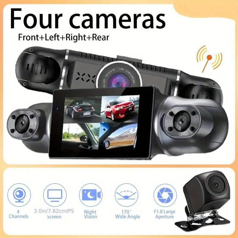 4-way driving recorder 3-inch HD 1080P inside and outside the car, front and rear, left and right 360 ° panoramic with wifi car