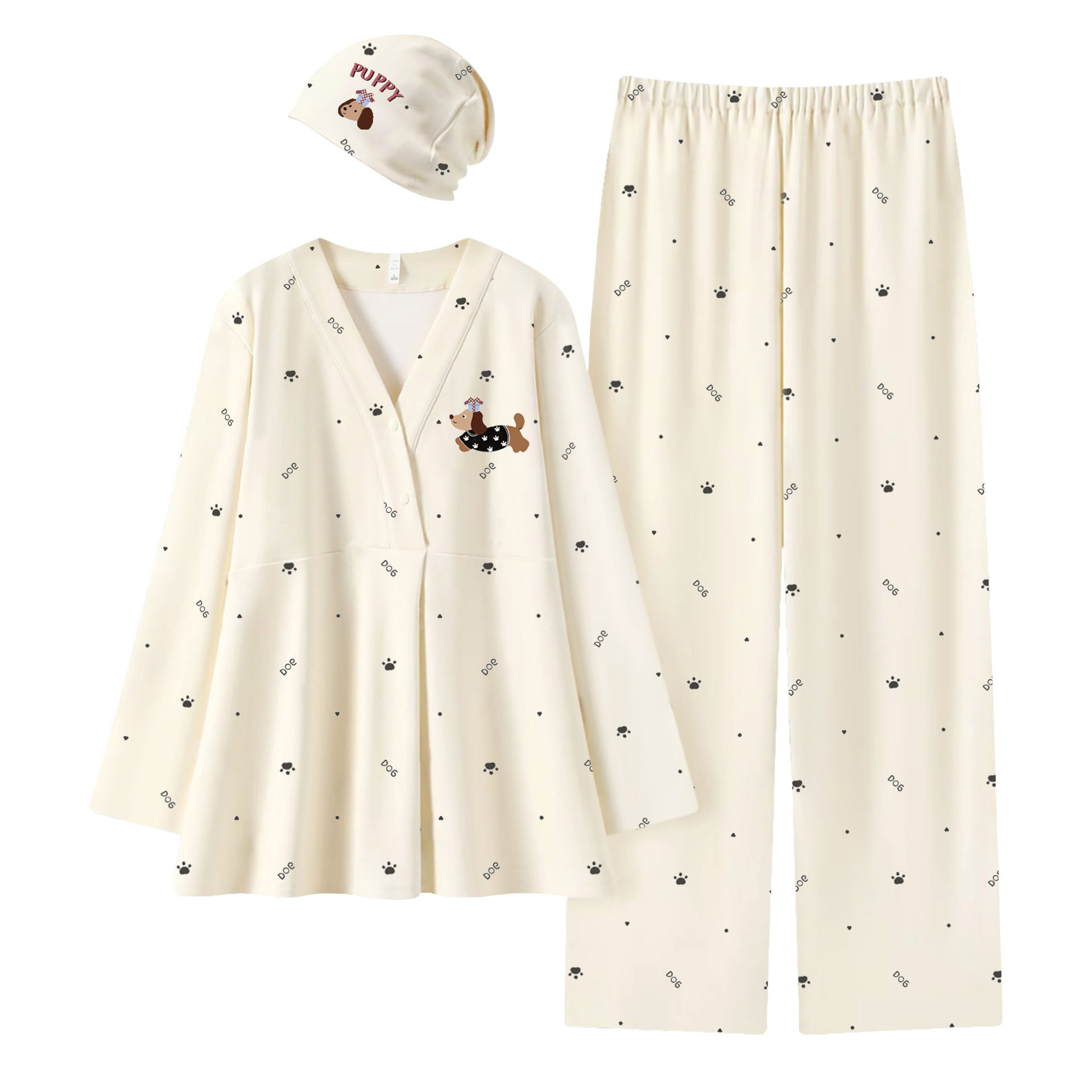 [Free Hat] Postpartum Clothing with Breast Pads, Autumn and Winter Pure Cotton Postpartum December Lactation Maternity Pajamas That Can Be Worn Outside