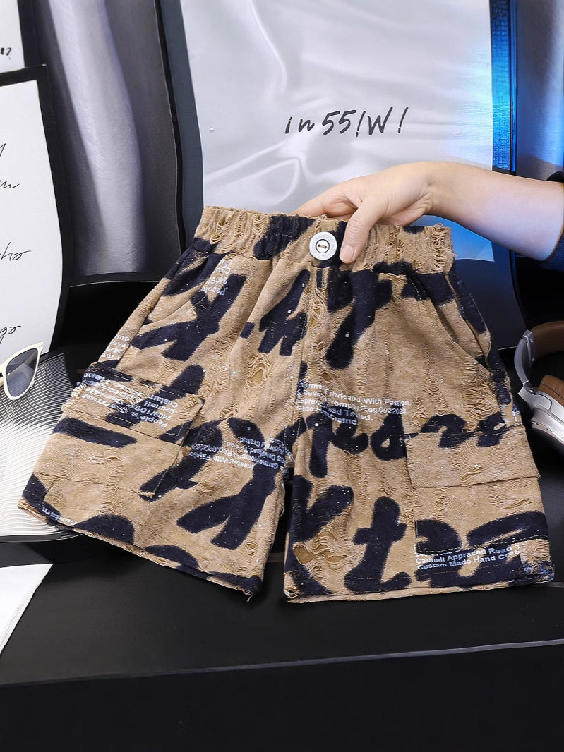 Boys' Summer Shorts, Korean Style Girls' Distressed Five-Inch Shorts, Thin Trendy Hip-Hop Kids' Shorts