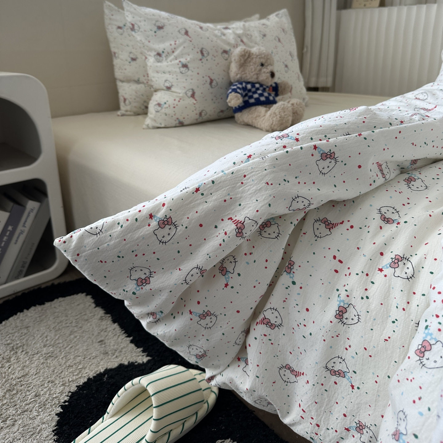 Category a Cream Girl Ins Sanrio Cartoon Kt Cat Washed Cotton Four-Piece Student Bed Bed Sheets Student Three-Piece Set 4