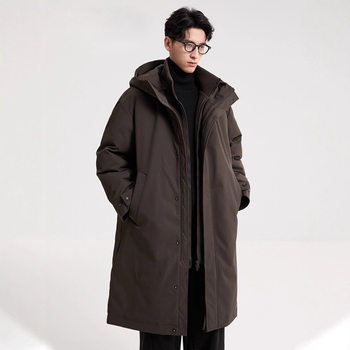 90 down Men's Windbreaker Style down Jacket 25 Winter New Warm Mid-Length Hooded Fake Two-Piece Jacket