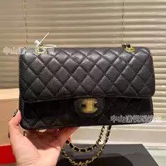 Premium Small Chanel-Style Caviar Leather Square Flap Bag with 23K Gold-Tone Hardware,Calfskin Crossbody Bag for Women