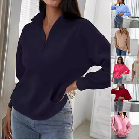 Casual Zip Pocket Hoodie Solid Color Stand Collar Autumn Winter Style Ready to Ship Wholesale Available