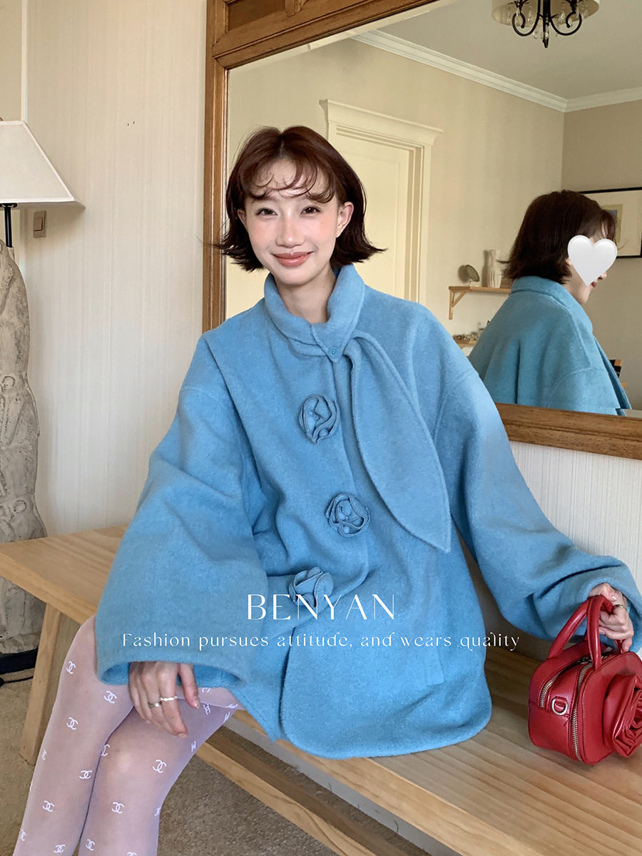 Benyan French Style Socialite Flower Decorated Woolen Outwear and Skirt Two-Piece Suit for Women 82658