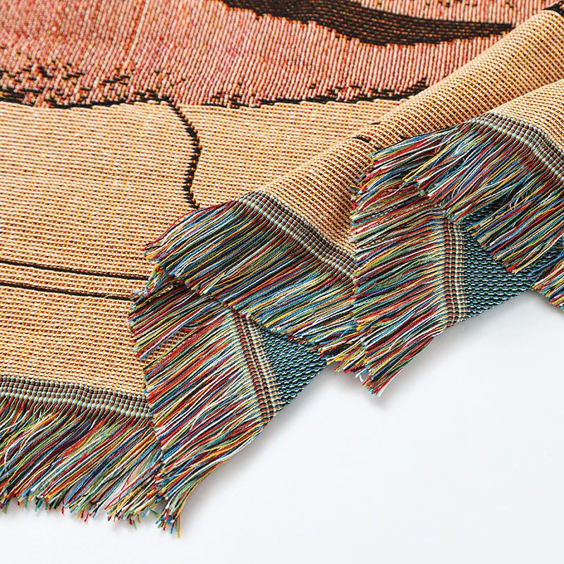 Ins Style Blanket Tapestries Cover Blanket Camping Blanket Illustration Casual Blanket Decorative Bed End Blanket American Style Retro Sofa Blanket