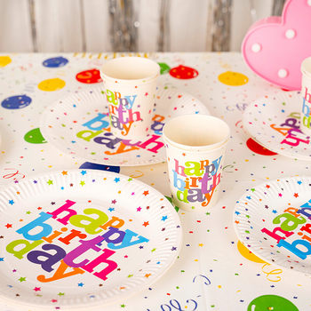 Birthday Party Party Disposable Paper Tray Paper Cup Colorful Balloon Tablecloth Camping Picnic suit in stock Wholesale