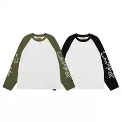 Cross-Border Wholesale Trendy Brand Alcatraz Letter Print Men's and Women's Casual Loose Color-Blocked Raglan Long-Sleeved T-Shirts