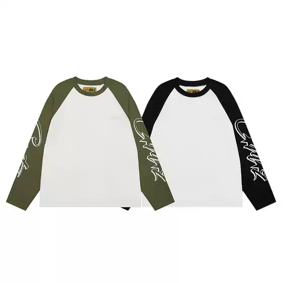 Cross-Border Wholesale Trendy Brand Alcatraz Letter Print Men's and Women's Casual Loose Color-Blocked Raglan Long-Sleeved T-Shirts