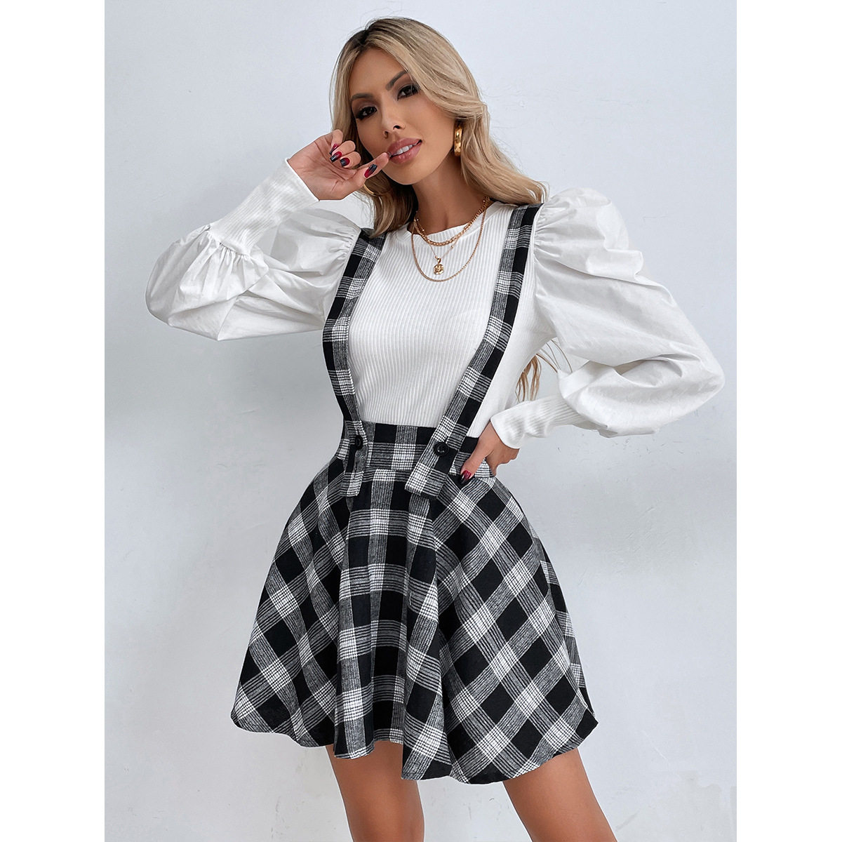 Plaid Midi Dress Slim Fit Long Sleeve Spaghetti Straps Fall Fashion Wholesale Available bulk order