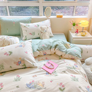 ins Small Fresh Cartoon Four-piece Set Cotton 4-piece Set Twill 13372 Kit Nantong Home Textile Bedding