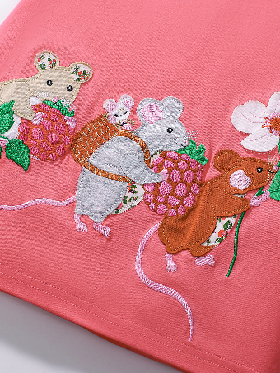 Girls' Cartoon Short-Sleeve Dress, Summer Cotton Kids' Dress