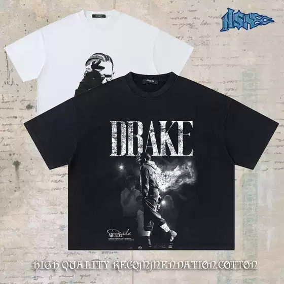 Rapper "drake" Drake Imported Digital Direct Injection Heavy Short Wide boxy Short Sleeve T-Shirt for Men