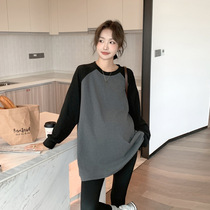 Autumn and winter gestation Fashion Korean version of pregnant woman Undercoat Thickened Mill Fur Inserted Shoulder Cuff Pregnant clothes Wear Loose large size