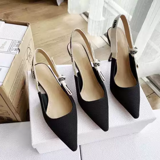High-Heeled and Flat-Soled Two Types of Pointed-Toe Backless Woven Kitten Heel Sandals with Bow Embroidery and Webbing Design Genuine Leather Women's Shoes