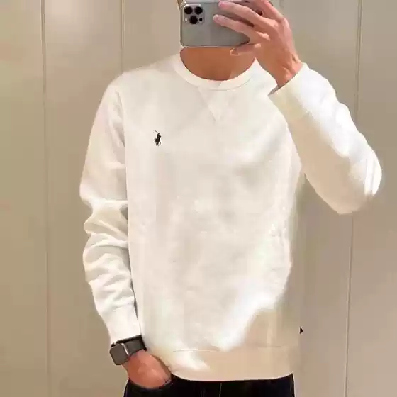 Cross-Border Rl Laff Pony Logo Embroidered Pure Cotton Thin Long-Sleeved Sweatshirt Top Pullover Spring and Autum Round Neck Sweatshirt for Men