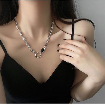 Irregular Ring Zircon Couple Necklace Female Ins Cold Style Niche Hip Hop Neutral Style Clavicle Chain Male