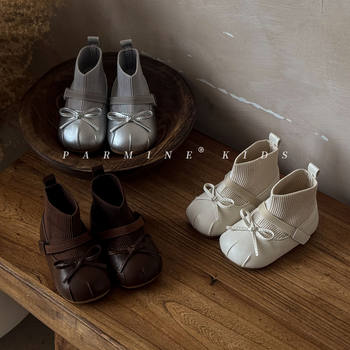 Girls' Stylish Princess Socks Boots Fleece-Lined Winter New Style Girls' Soft-Soled Cotton Boots Girls' Small Leather Boots Drop Shipping