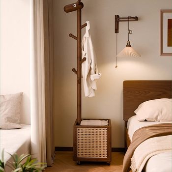 Jiayi Solid Wood Coat Rack Deer Vertical Kidsren's Clothes Rack Bedroom Bedside Dirty Clothes Basket Living Room Removable Clothes Rack