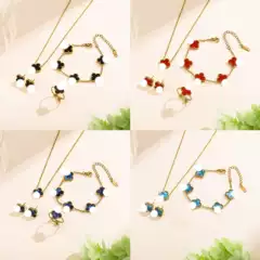 Cross-Border Popular 13mm Four-Leaf Clover Necklace, Bracelet and Earrings Three-Piece Set, Furnace Electroplating 18K Versatile Clover