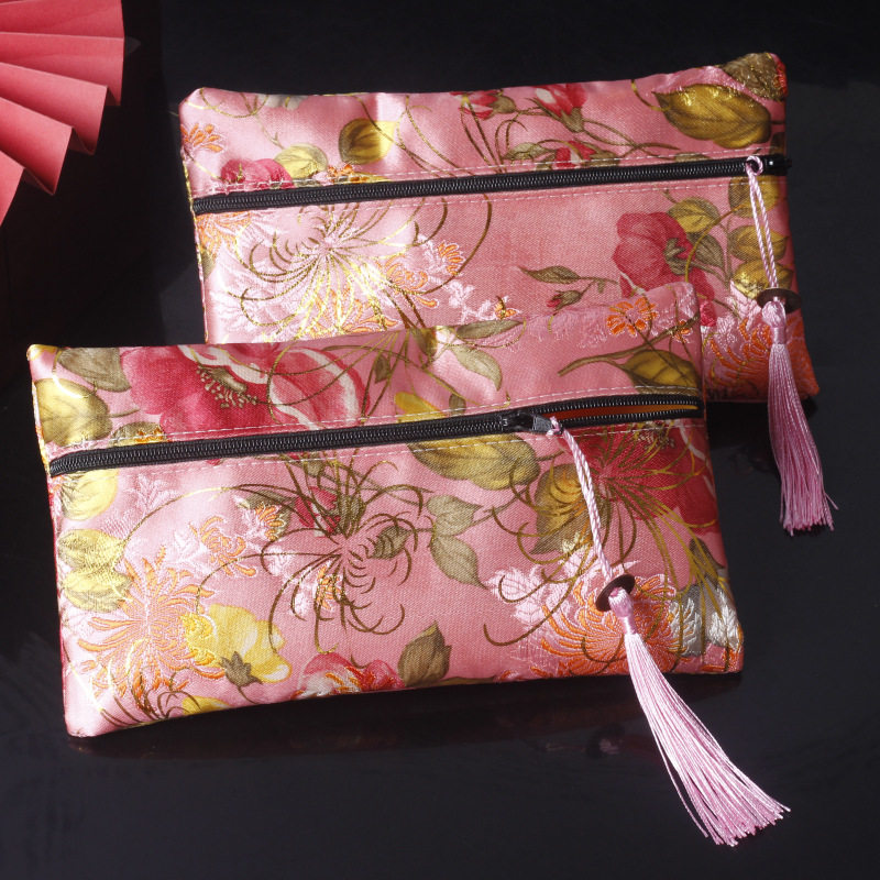 Ancient Style Brocade Bag New Mobile Phone Zipper Bag Coin Cosmetics Bag Jewelry Jewelry Bag 11*19