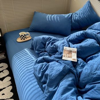 Solid Color Ins Klein Blue Advanced Wash Cotton Four-piece Bed Sheet Solid Color Quilt Cover Student Three-piece Bed Cover