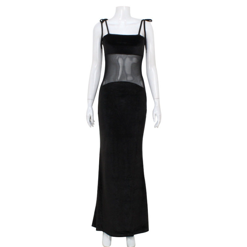 Sheer Mesh Panel Bodycon Dress Sexy Low Cut Sleeveless Elegant Style Perfect for Parties and Special Occasions