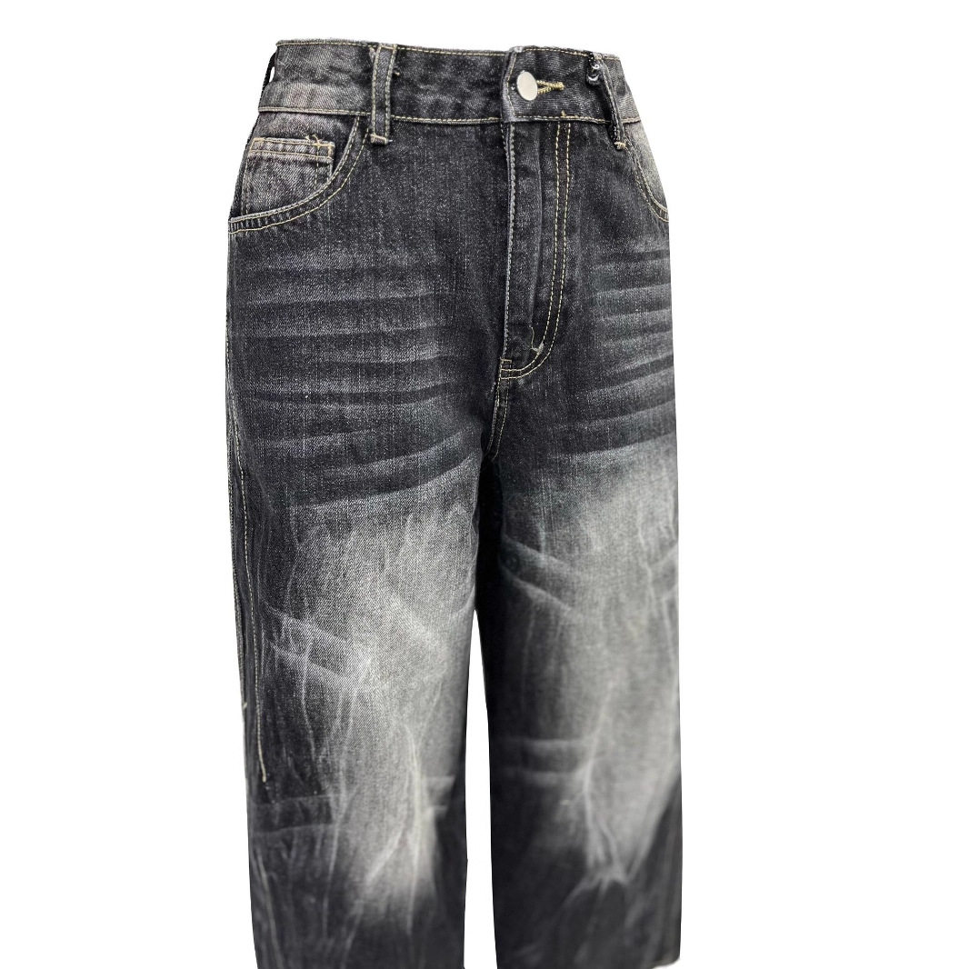 High Waisted Wide Leg Jeans Loose Fit Straight Cut Denim Fabric Casual Wear for Women Ready to Ship