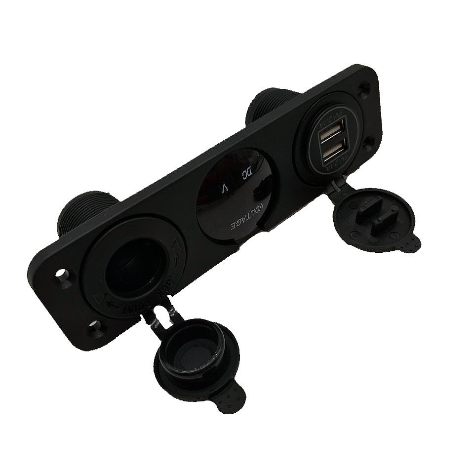 Universal 12-24V Three-In-One Rubber Plate Combination Car Charger with Dual USB and Cigarette Lighter Voltage Meter for Motorcycles and Cars