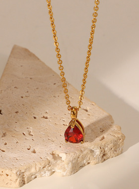 欧美INS风新款项链18K镀金十二月份锆石不锈钢吊坠不掉色钛钢项链