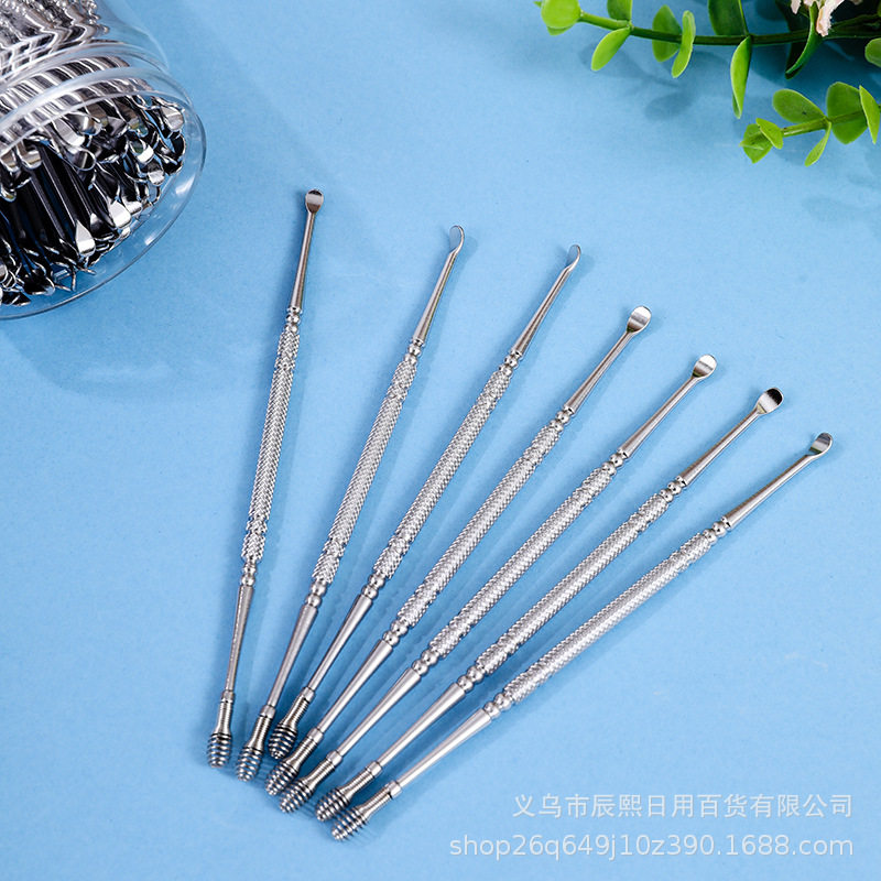 Multi-functional stainless steel spiral dual-purpose ear pick portable adult smooth ear pick ear pick tool suit wholesale