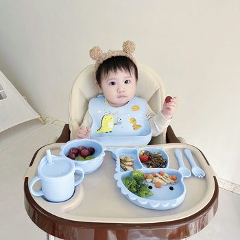 Cross-border Baby Silicone Tableware Cartoon Split Dinner Plate Dinosaur Children Silicone Dinner Plate Suction Cup One-piece suit