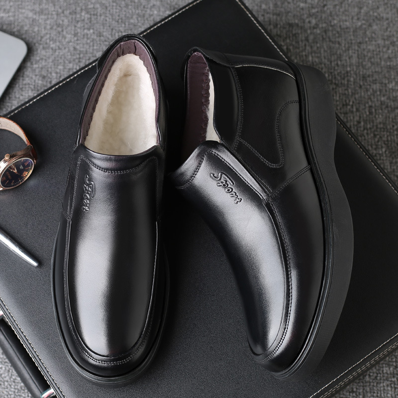 高档中年爸爸男式头层牛皮加绒棉鞋高帮棉鞋中老年皮鞋2025冬季 - 图1