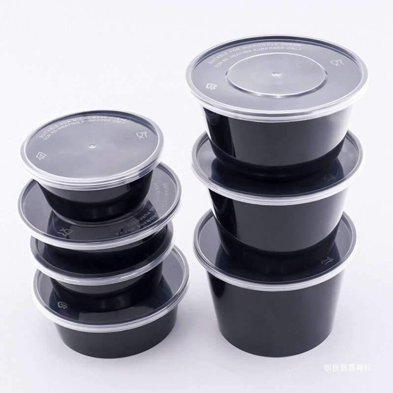 200/280/300ml Disposable Packaging Box Lunch Box Side Dish Fruit Ice Powder Bowl Soup Bowl Transparent Black Lunch Box