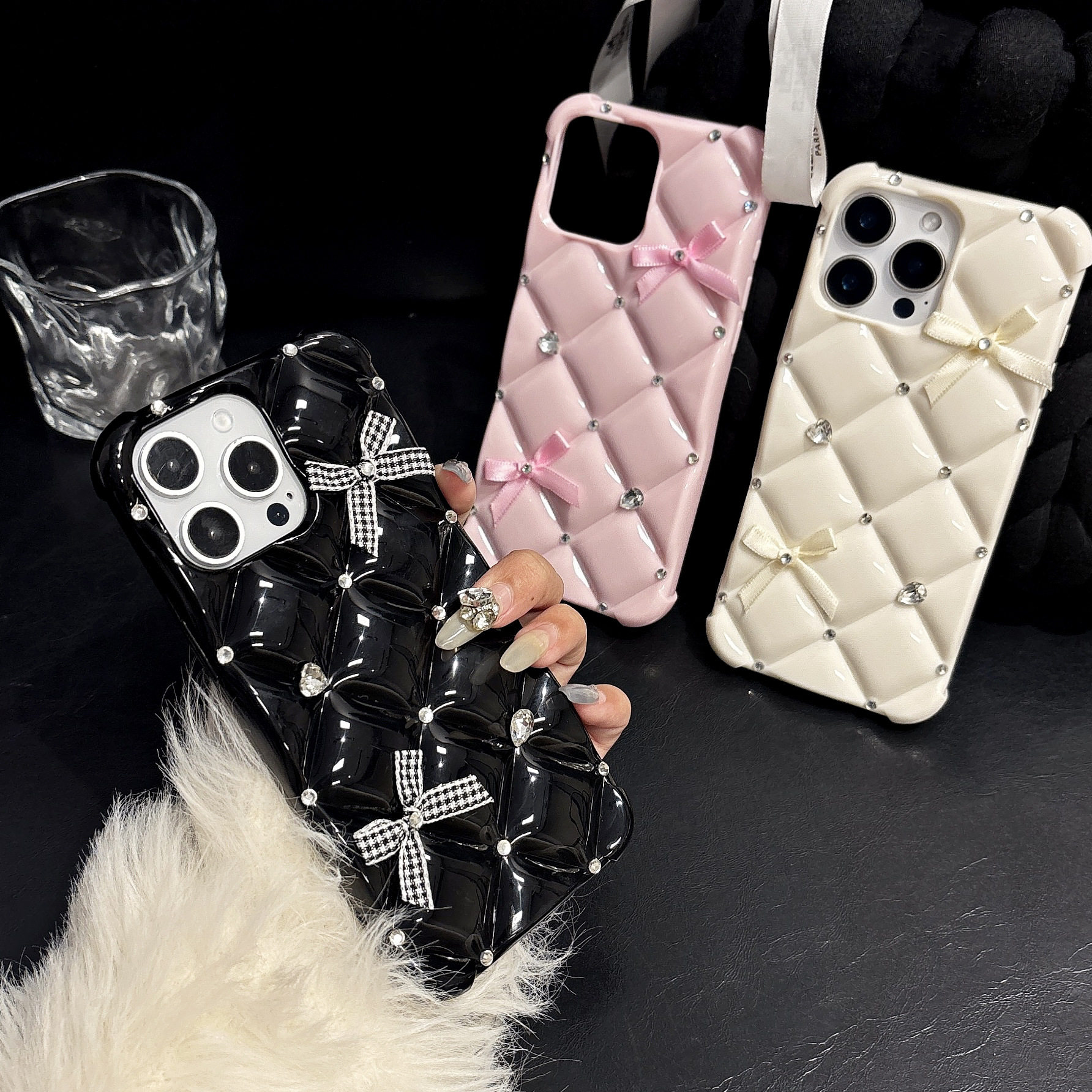 เคสโทรศัพท์มือถือ iPhone 17 Pro Max ลายเพชร เคส iPhone 18 Pro ประดับพลอยทรงโบว์ ป้องกันการตก รุ่น 16E และ 14