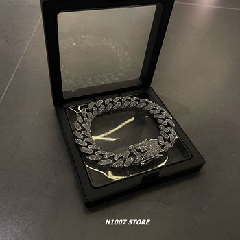 Cross-Border Alloy Jewelry Cuban Bracelet Electroplated Full Diamond Zinc Alloy European and American Hip-Hop Men Hand Jewelry Wholesale