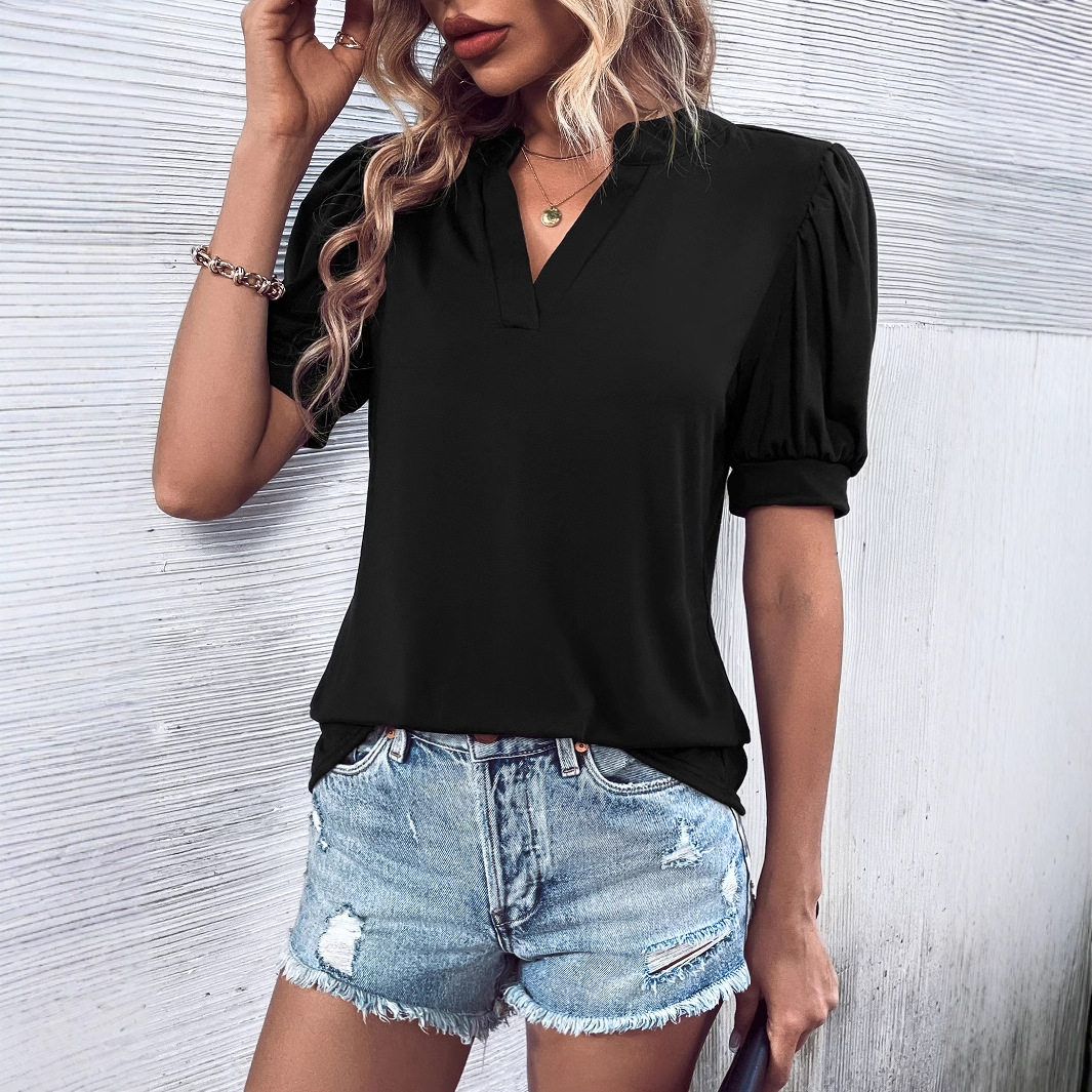 Womens Loose Fit Short Sleeve T Shirt Solid Color Comfortable Fabric Casual Style Wholesale Available