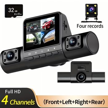 temu cross-border explosions 3-way 4-lens driving recorder HD 1080P car video recorder infrared night vision stop