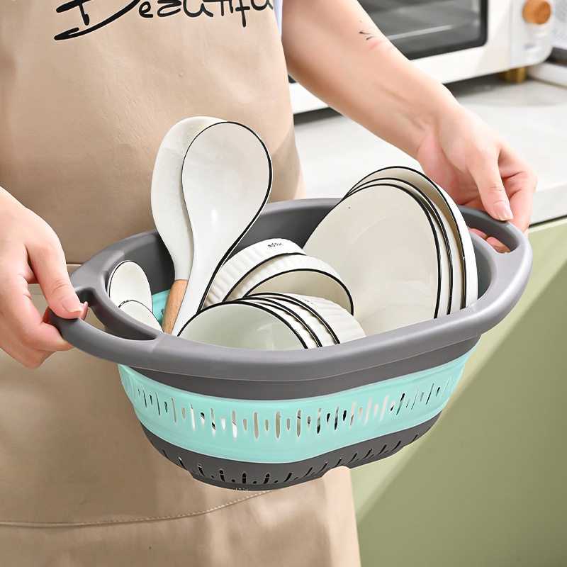 Simple Retractable Draining Basket Kitchen Supplies Rice Washing Sieve Fruit Washing Vegetable Basket Multifunctional Foldable Hanging Fruit